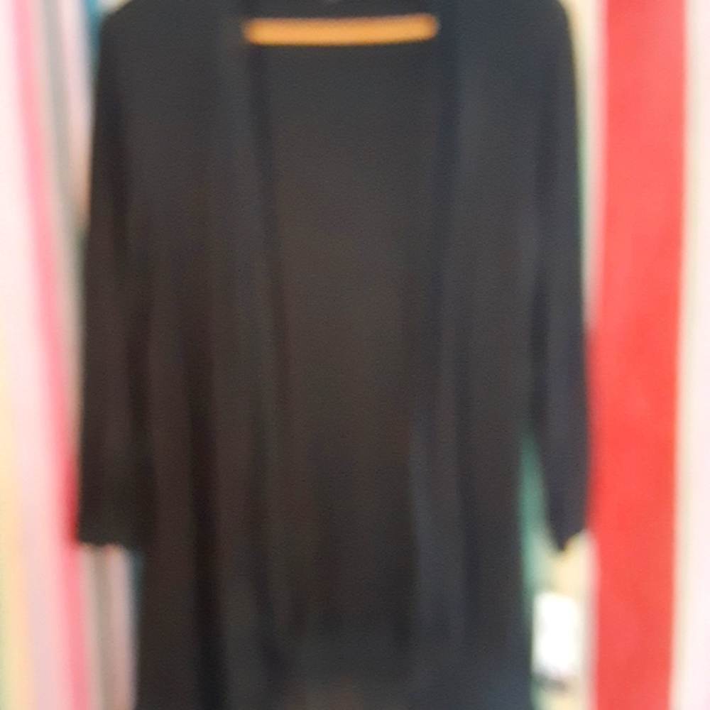 AGB Open Front Black Cardigan w Sheer Collar and Hem. Sz M
